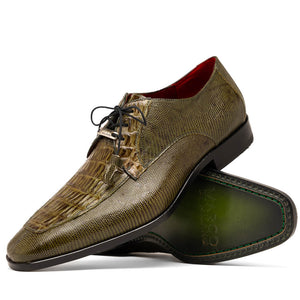 Marco Di Milano Merida Olive Green Caiman Crocodile & Lizard Dress Shoes - Dudes Boutique