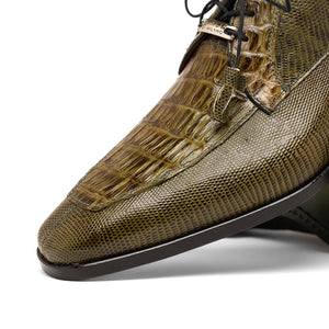 Marco Di Milano Merida Olive Green Caiman Crocodile & Lizard Dress Shoes - Dudes Boutique