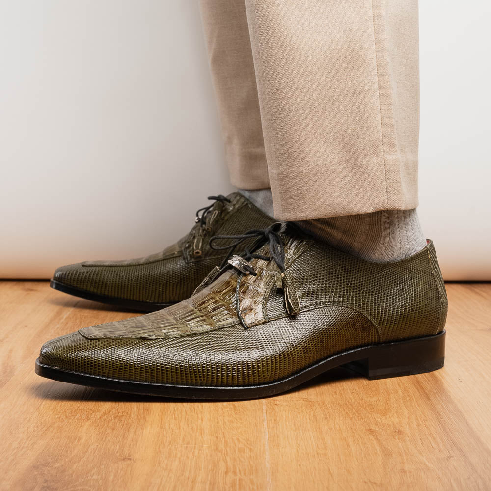 Marco Di Milano Merida Olive Green Caiman Crocodile & Lizard Dress Shoes - Dudes Boutique