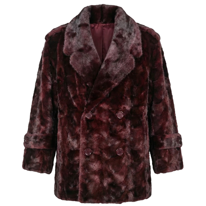 Kashani Men's Burgundy Full Mink Fur 3/4 Double Breasted Coat