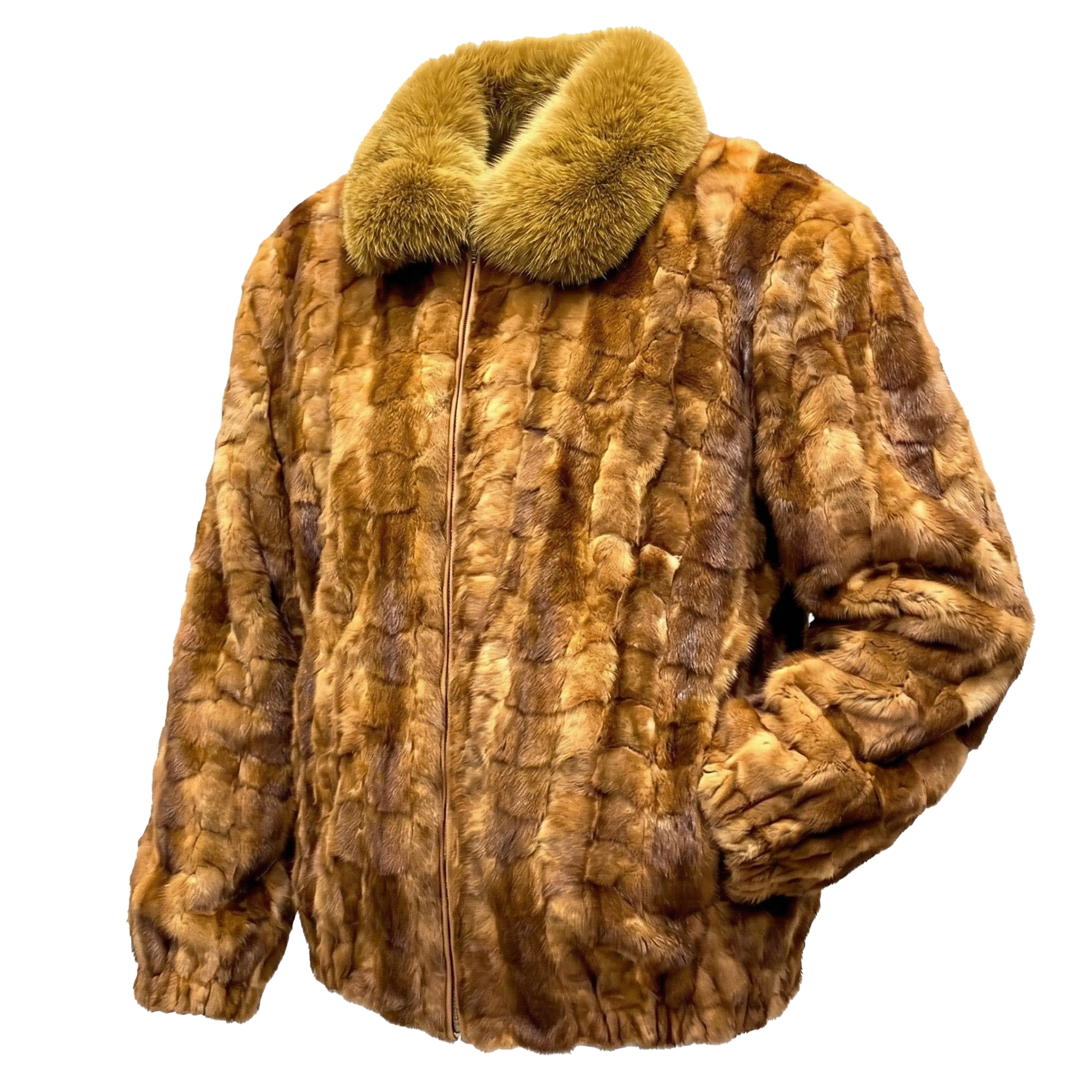 Kashani Men's Whiskey Diamond Cut Mink Fox Collar Coat