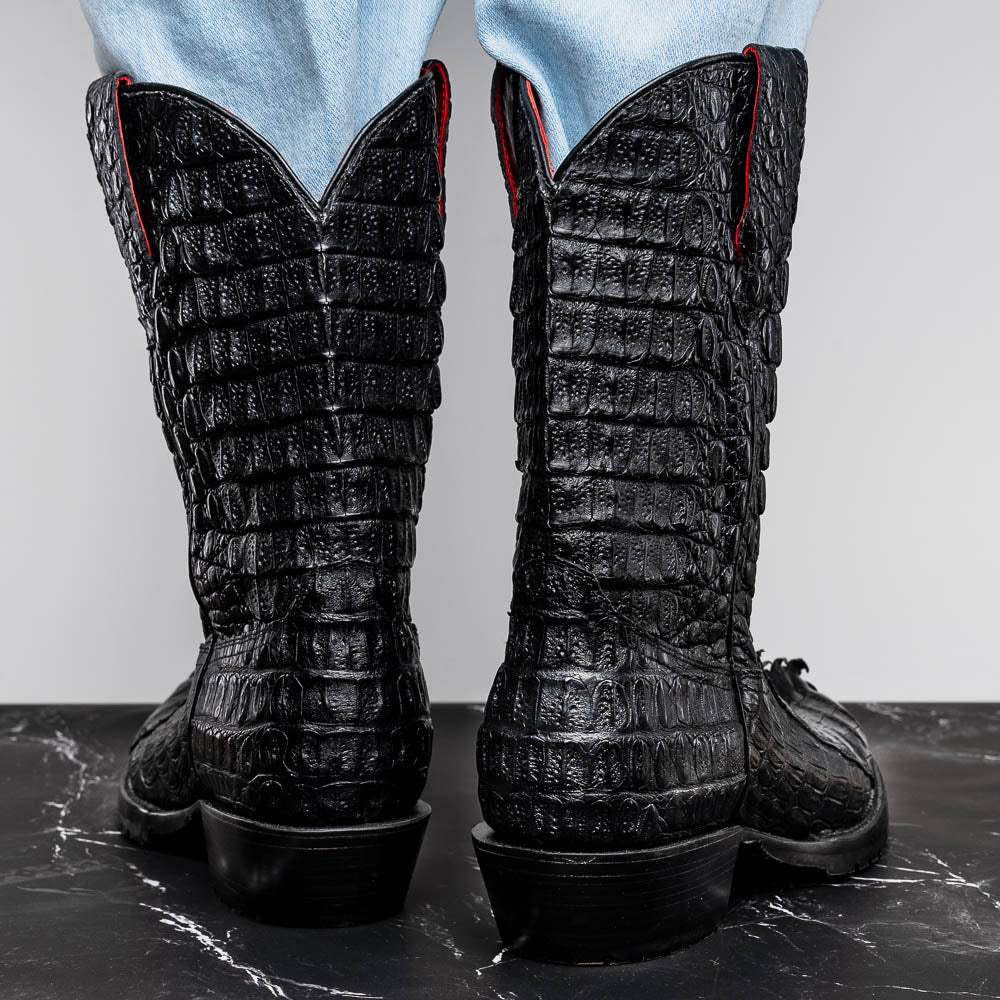 Marco Di Milano Marlboro Black Hornback Crocodile Tail Tractor Sole Cowboy Boots - Dudes Boutique