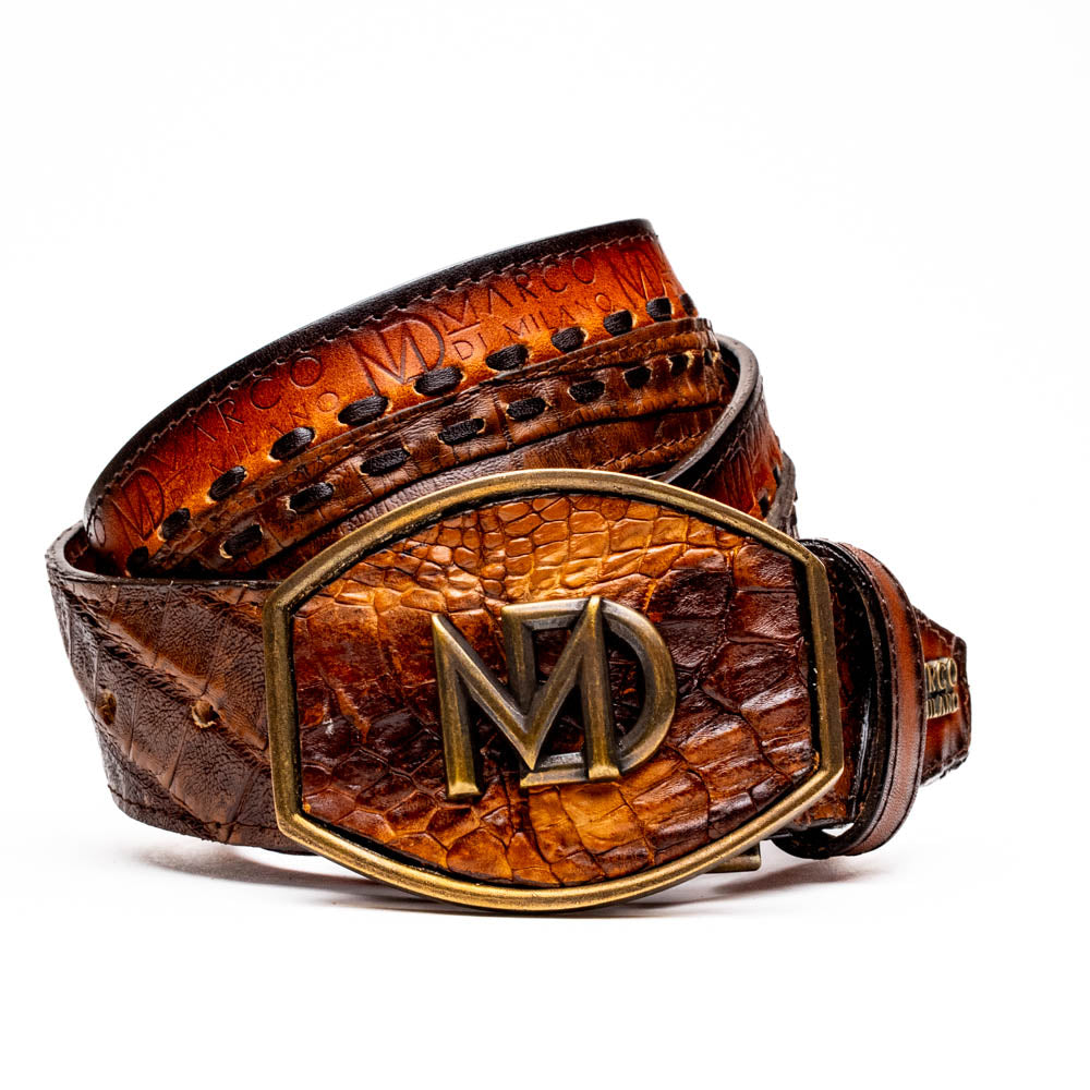 Marco Di Milano Montana Caiman & Calfskin Belt - Aged Maple