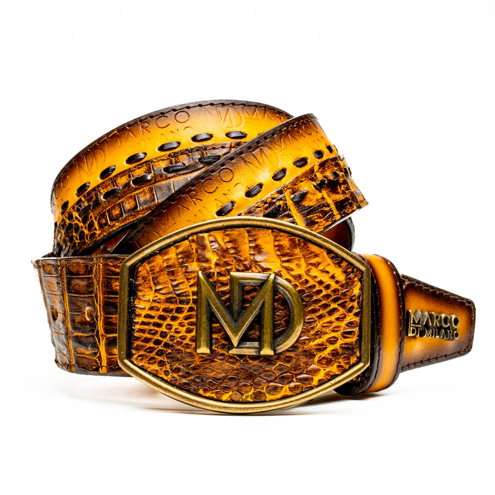 Marco Di Milano Montana Caiman & Calfskin Belt - Mustard / Brown