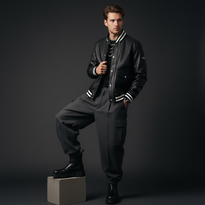 Prestige Varsity PU Jacket BLACK
