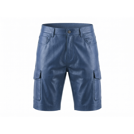 Kashani Navy Lambskin Leather Cargo Shorts