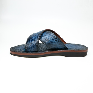 Marco Di Milano Elio Hand Painted Navy All Over Alligator Sandals - Dudes Boutique