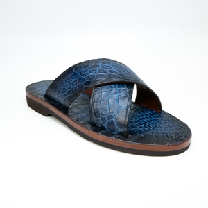 Marco Di Milano Elio Hand Painted Navy All Over Alligator Sandals - Dudes Boutique