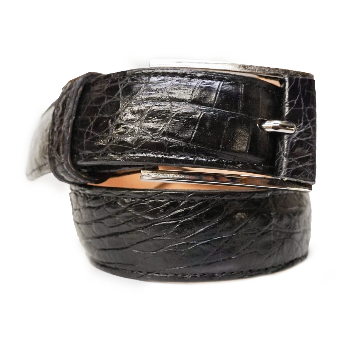 Kashani black full skin crocodile belt with metal buckle