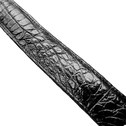 Kashani black full skin crocodile belt with metal buckle
