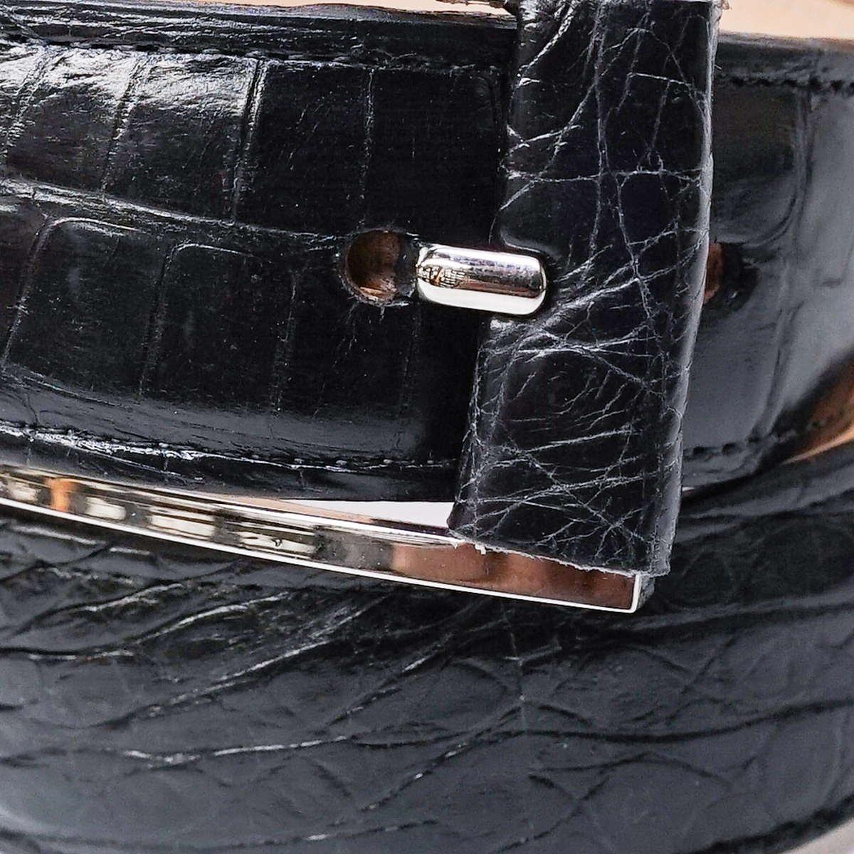 Kashani black full skin crocodile belt with metal buckle