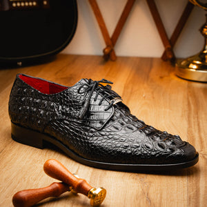 Marco Di Milano Nilo Black Hornback Crocodile Derby Oxford Dress Shoes - Dudes Boutique