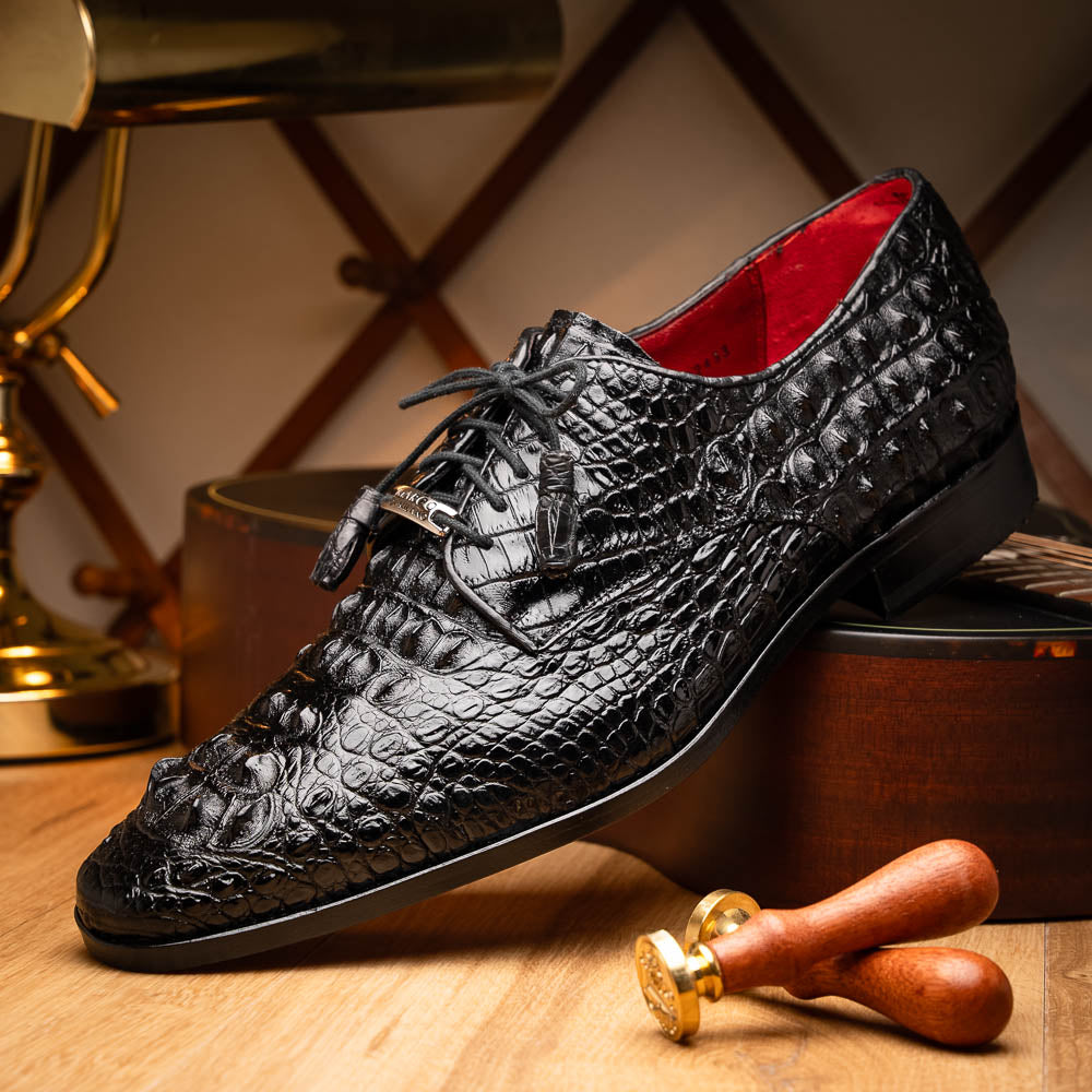 Marco Di Milano Nilo Black Hornback Crocodile Derby Oxford Dress Shoes - Dudes Boutique