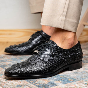 Marco Di Milano Nilo Black Hornback Crocodile Derby Oxford Dress Shoes - Dudes Boutique