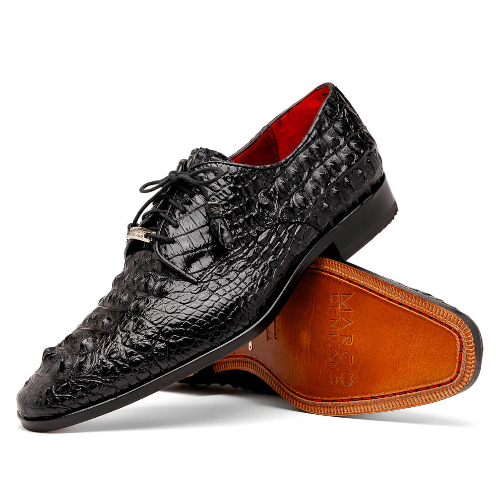 Marco Di Milano Nilo Black Hornback Crocodile Derby Oxford Dress Shoes - Dudes Boutique