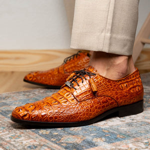 Marco Di Milano Nilo Brandy Hornback Crocodile Derby Oxford Dress Shoes - Dudes Boutique