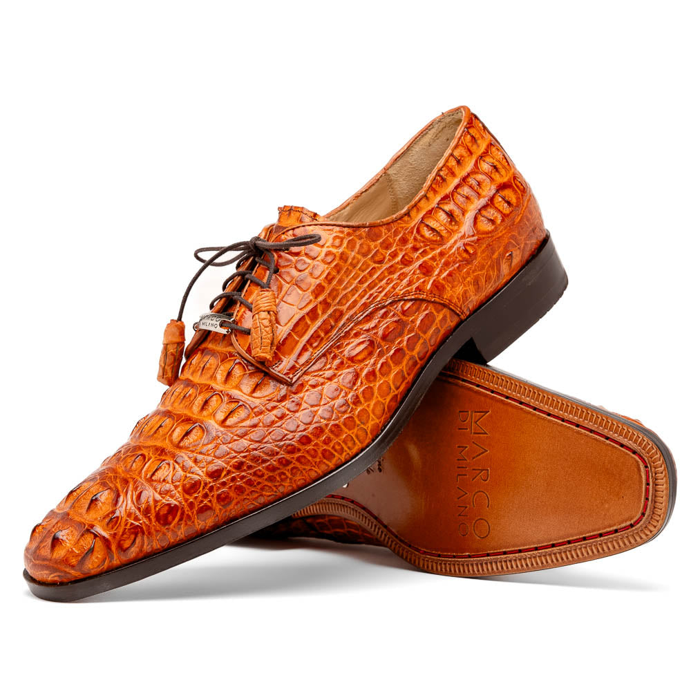 Marco Di Milano Nilo Brandy Hornback Crocodile Derby Oxford Dress Shoes - Dudes Boutique