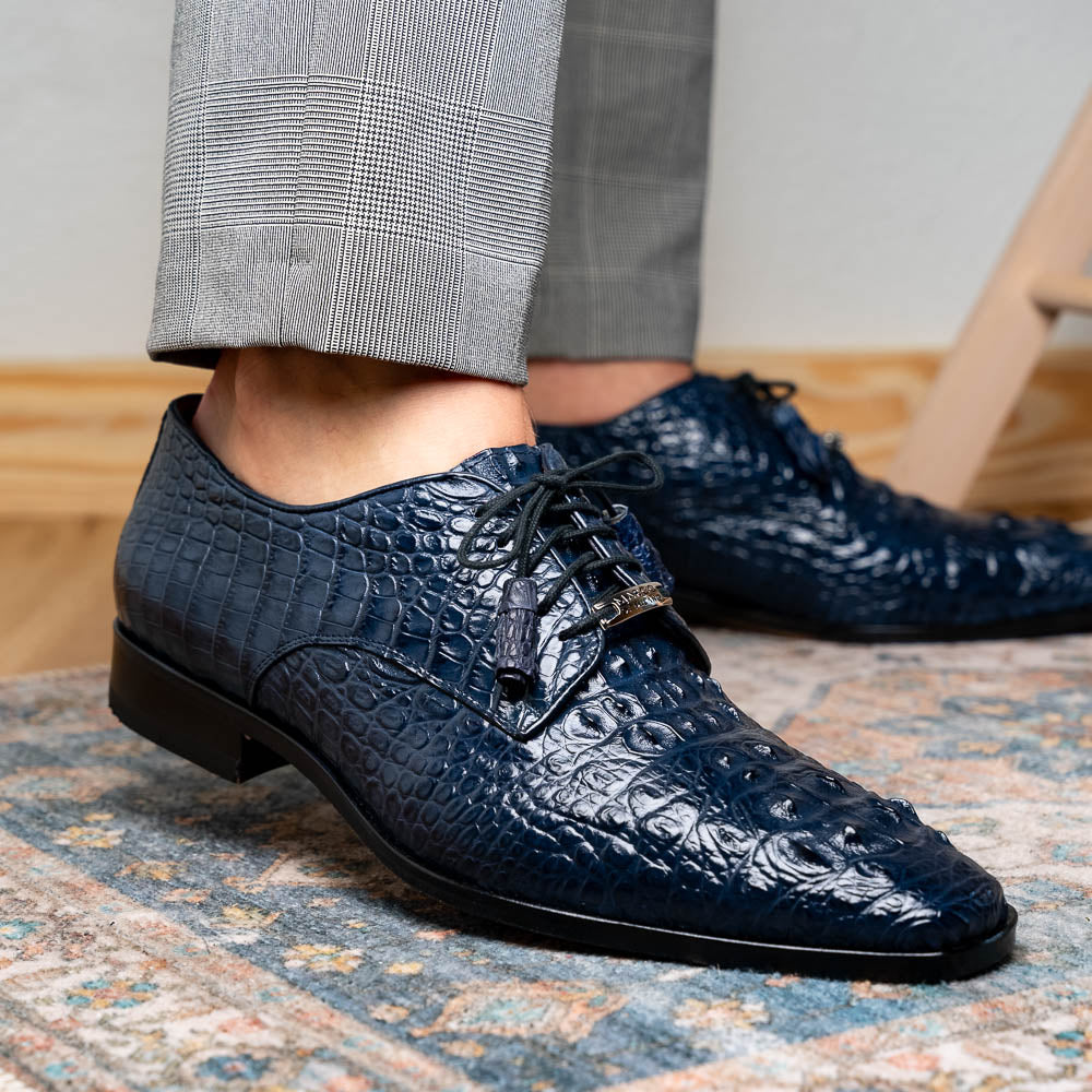 Marco Di Milano Nilo Navy Hornback Crocodile Derby Oxford Dress Shoes - Dudes Boutique