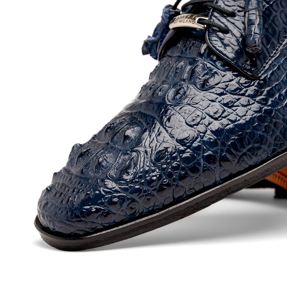 Marco Di Milano Nilo Navy Hornback Crocodile Derby Oxford Dress Shoes - Dudes Boutique