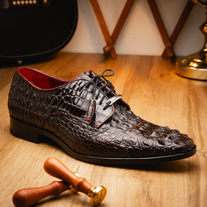 Marco Di Milano Nilo Wine Hornback Crocodile Derby Oxford Dress Shoes - Dudes Boutique