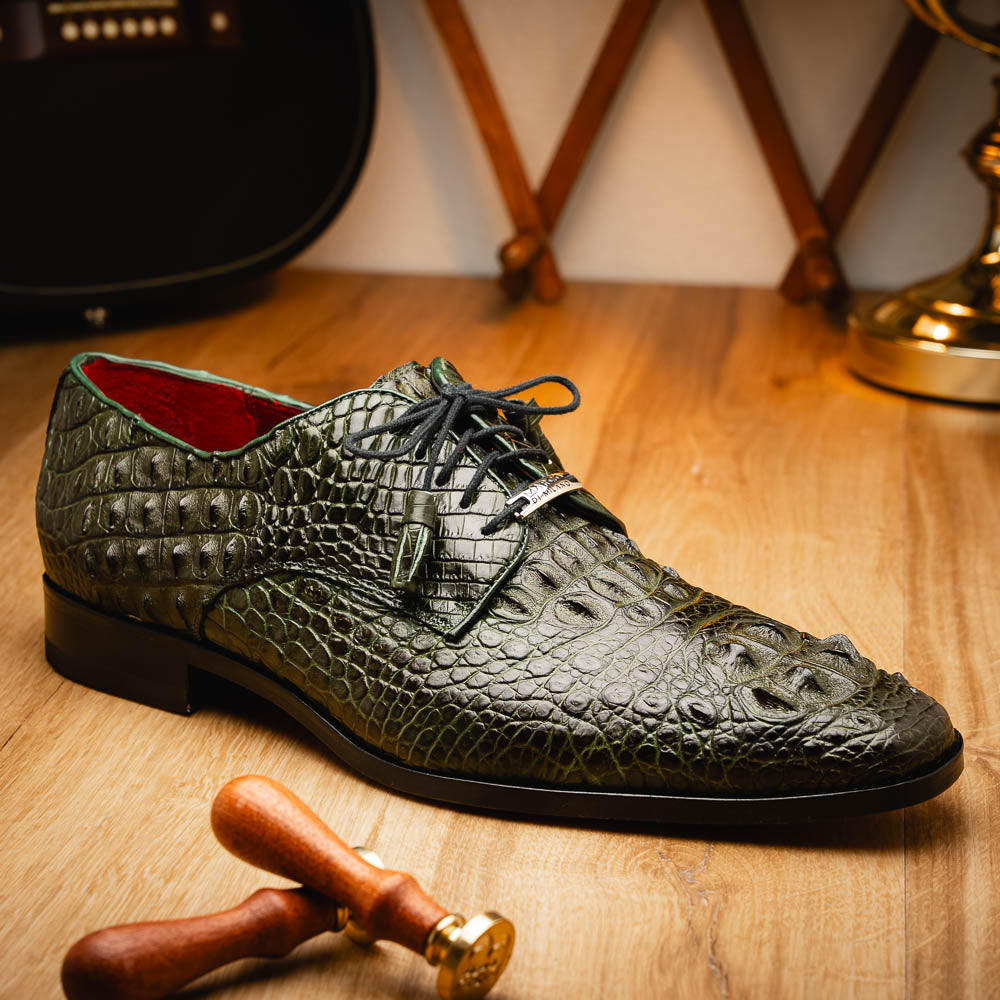 Marco Di Milano Nilo Wood Green Hornback Crocodile Derby Oxford Dress Shoes - Dudes Boutique