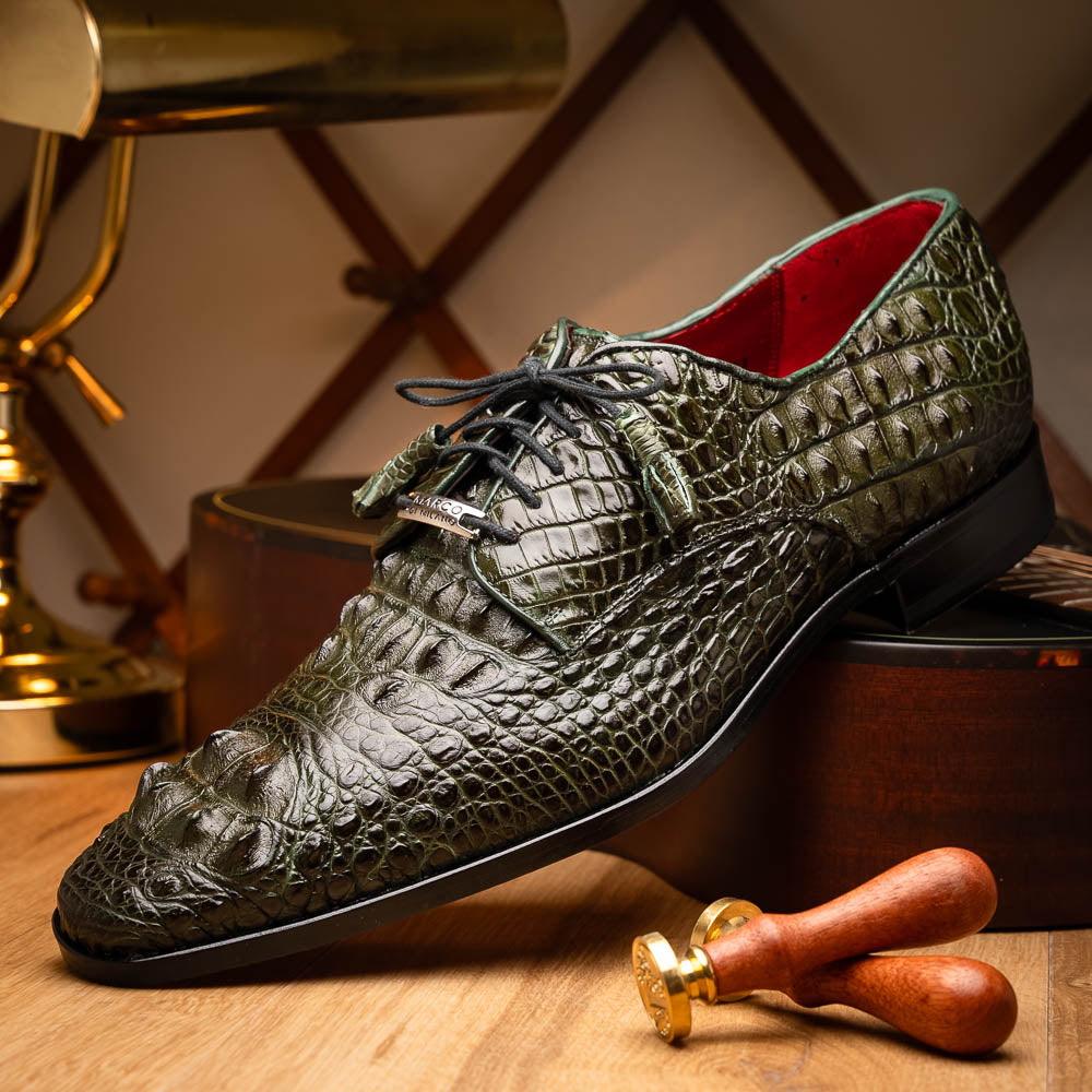 Marco Di Milano Nilo Wood Green Hornback Crocodile Derby Oxford Dress Shoes - Dudes Boutique