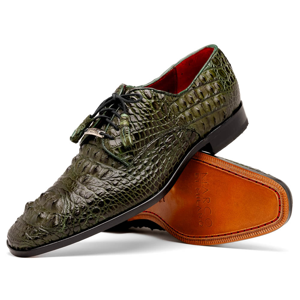 Marco Di Milano Nilo Wood Green Hornback Crocodile Derby Oxford Dress Shoes - Dudes Boutique