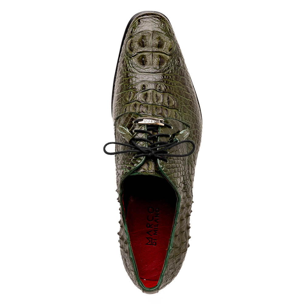 Marco Di Milano Nilo Wood Green Hornback Crocodile Derby Oxford Dress Shoes - Dudes Boutique