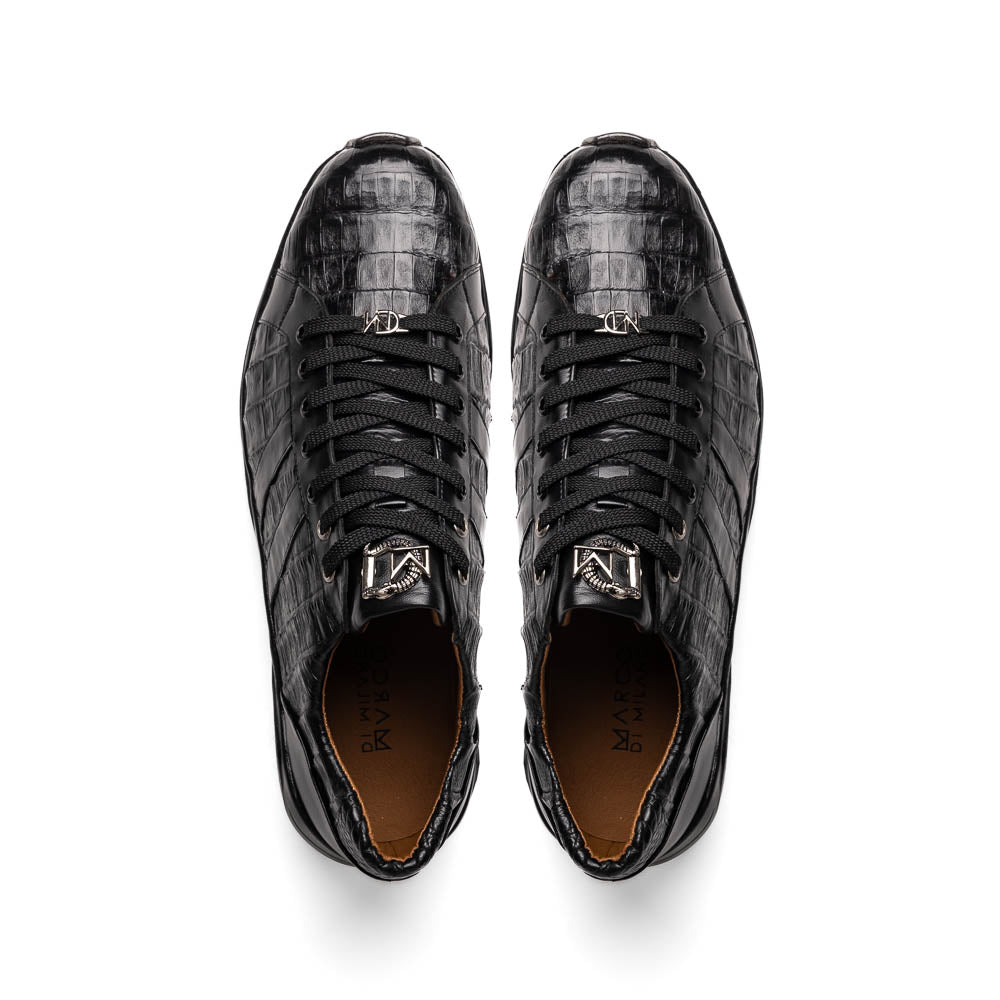 Marco Di Milano Nino Black Caiman Crocodile Sneakers - Dudes Boutique