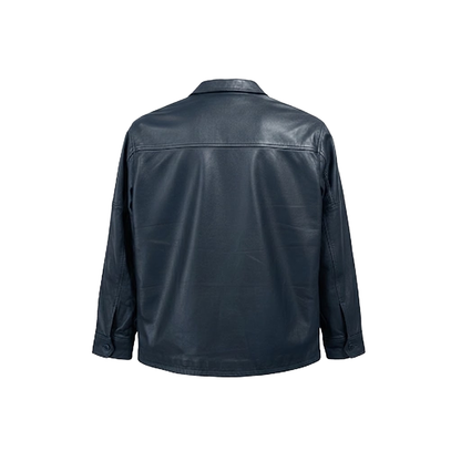 Kashani Men's Navy Blue Lambskin Button-Up Shirt