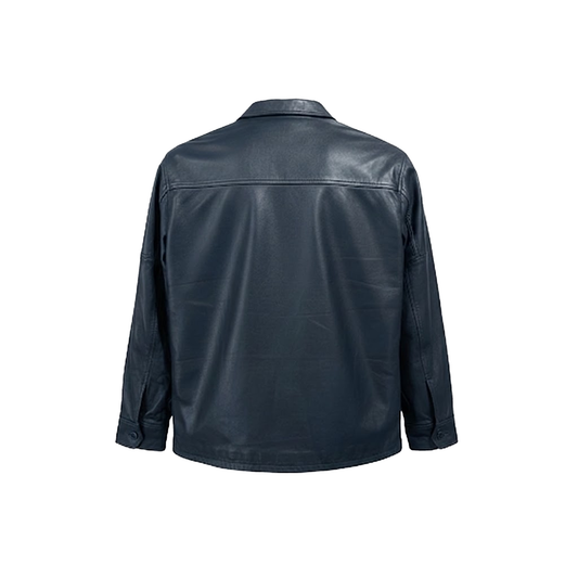 Kashani Men's Navy Blue Lambskin Button-Up Shirt