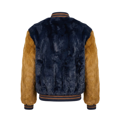 Kashani men's navy and whisky rabbit fur baseball jacket