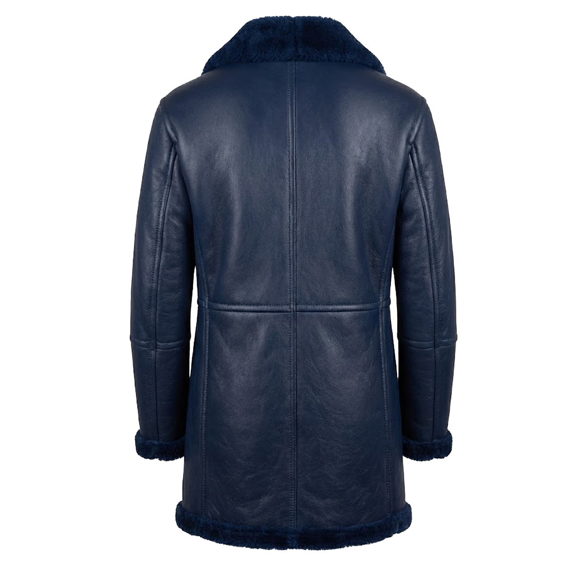 Kashani navy blue double breasted three-quarter length shearling coat