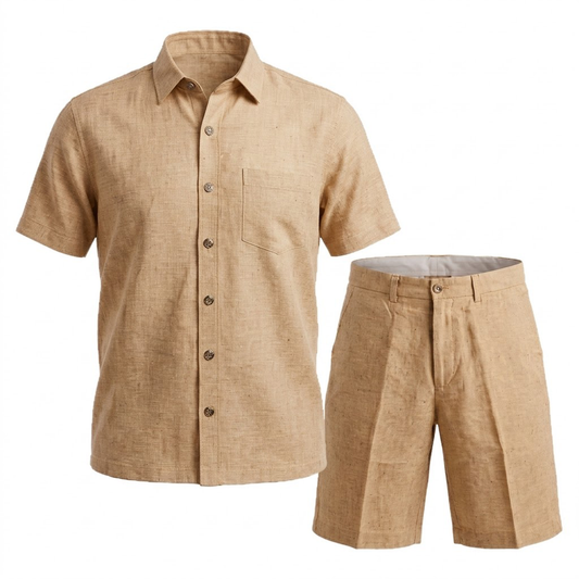 Prestige LUX-425 Oatmeal Linen Shirt & Short Set