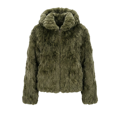 Kashani olive green rex rabbit fur bomber jacket