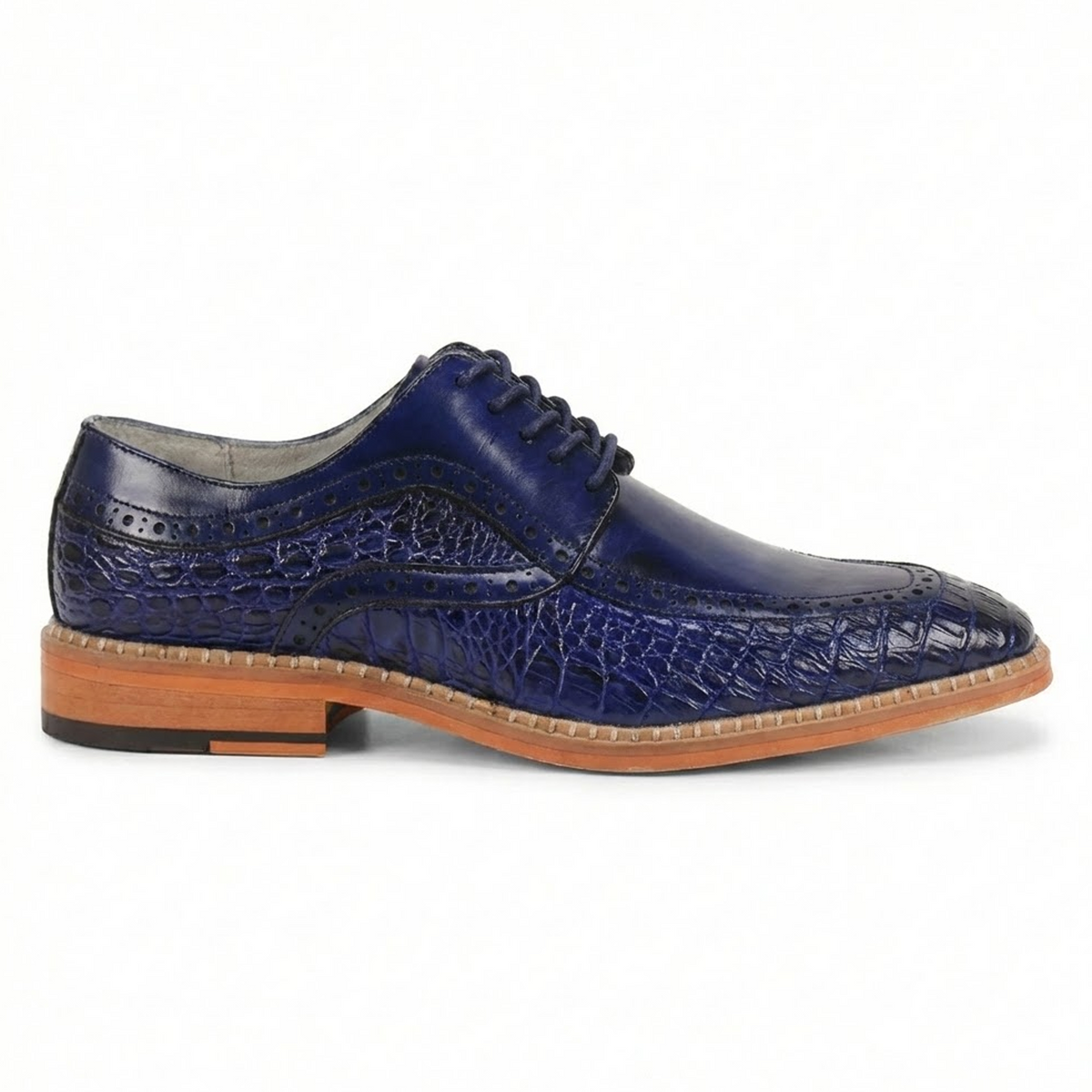 Giovanni cobalt blue embossed alligator leather dress shoes