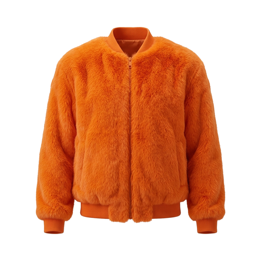 Kashani Men's Orange Rabbit Fur Bomber Jacket