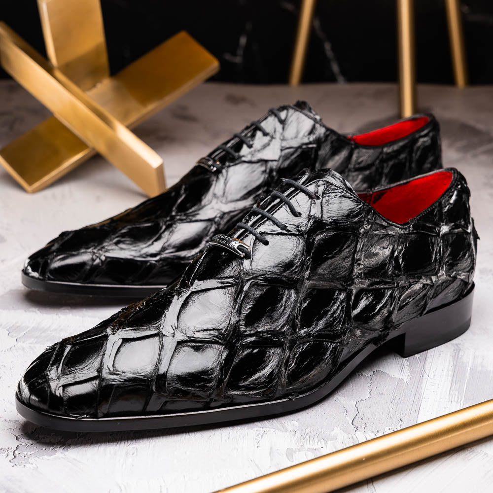 Marco Di Milano Olivieri Black Pirarucu Oxford Dress Shoes - Dudes Boutique