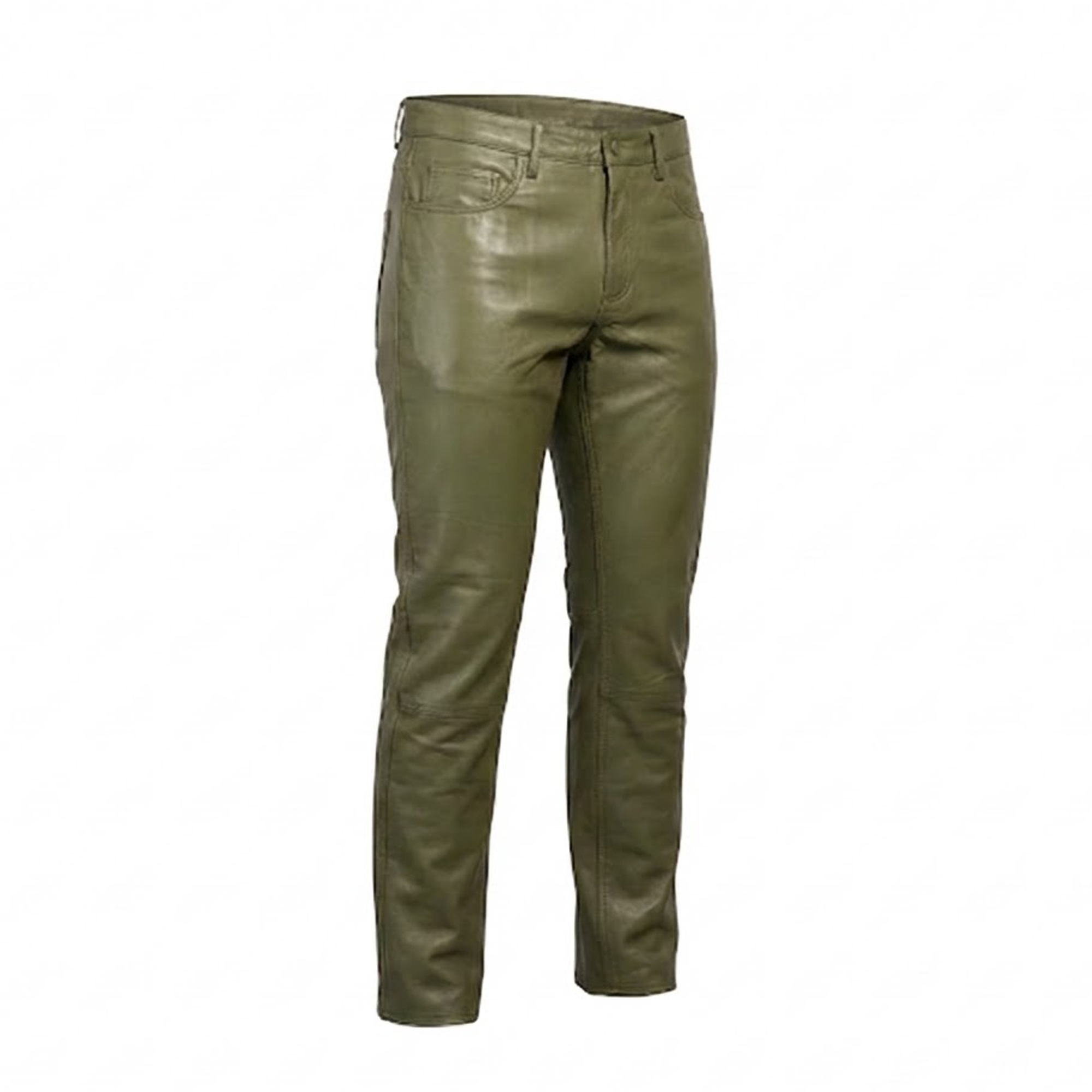Kashani Men's Olive Green Lambskin Straight Cut Leather Pants