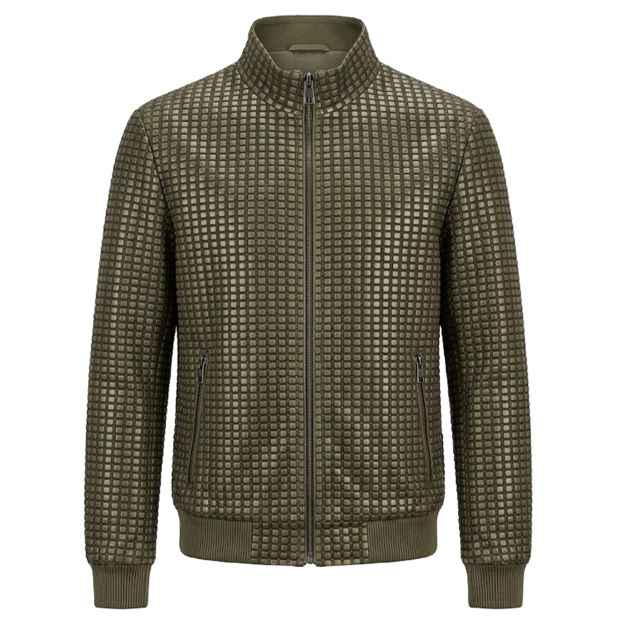 Kashani Olive Handwoven Leather Jacket