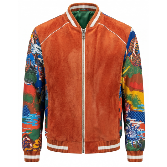 Kashani Pony Hair Golden Tibet Dragon Lambskin Leather Bomber Jacket
