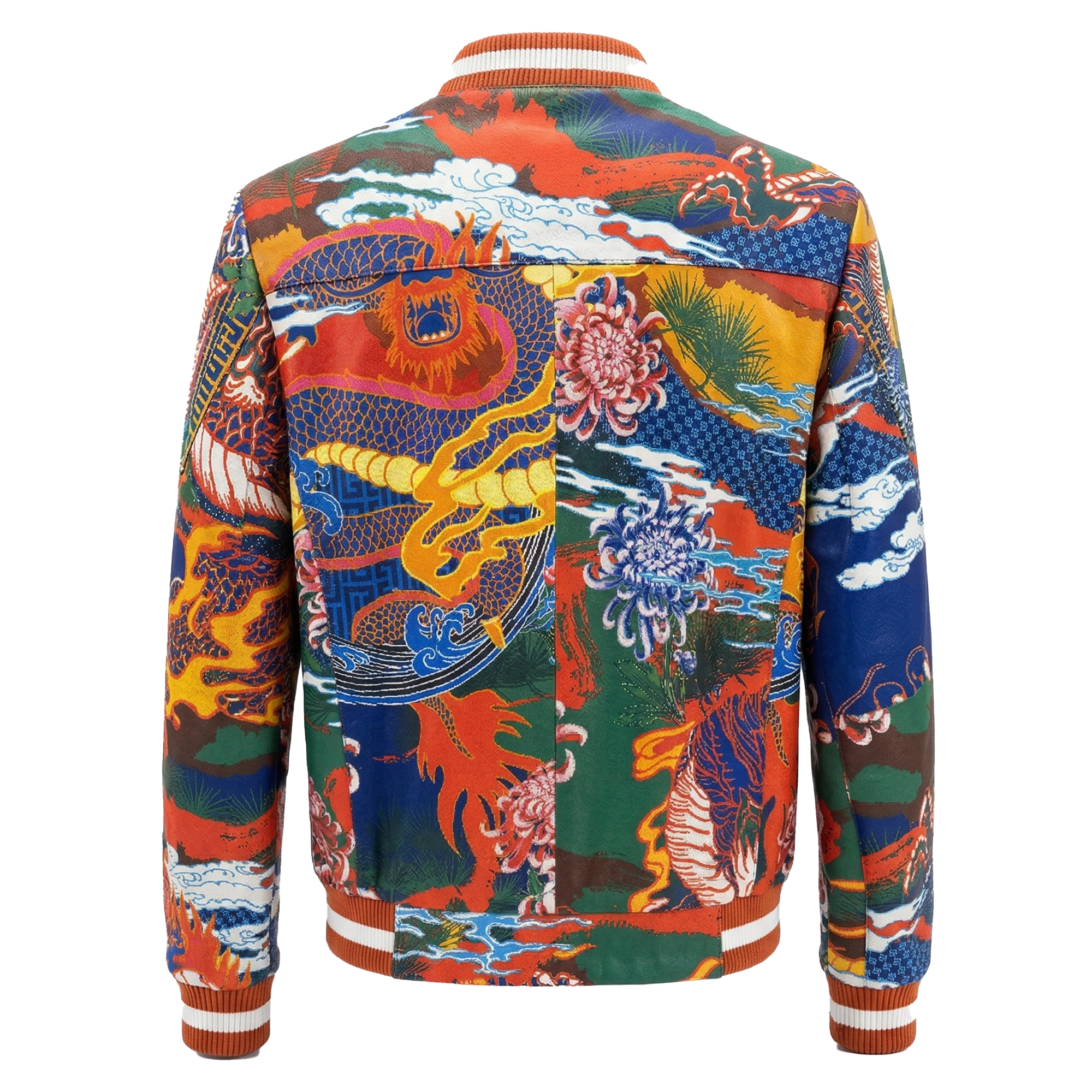 Kashani Pony Hair Golden Tibet Dragon Lambskin Leather Bomber Jacket