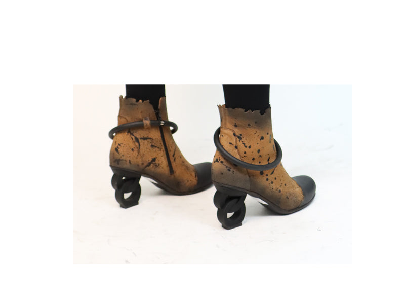 Papucei Ladies Camel Distressed Leather Ankle Boots - Dudes Boutique