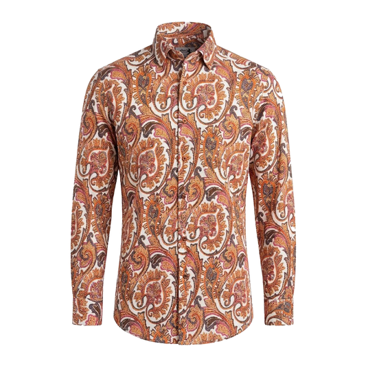 Leoni P615-2 Orange Paisley Button Up Shirt