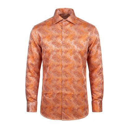 Leoni T819-2 Orange Paisley Button Up Shirt