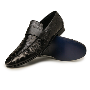 Kashani Black Ostrich Quill Penny Loafers - Dudes Boutique