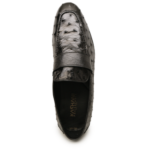 Kashani Black Ostrich Quill Penny Loafers - Dudes Boutique