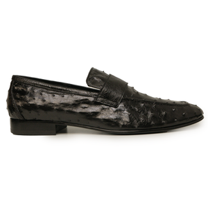 Kashani Black Ostrich Quill Penny Loafers - Dudes Boutique