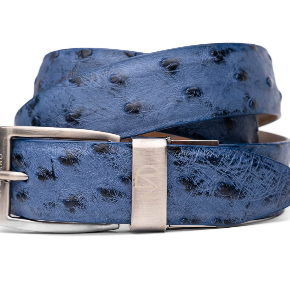 Marco Di Milano Ostrich Belt Antique Navy - Dudes Boutique