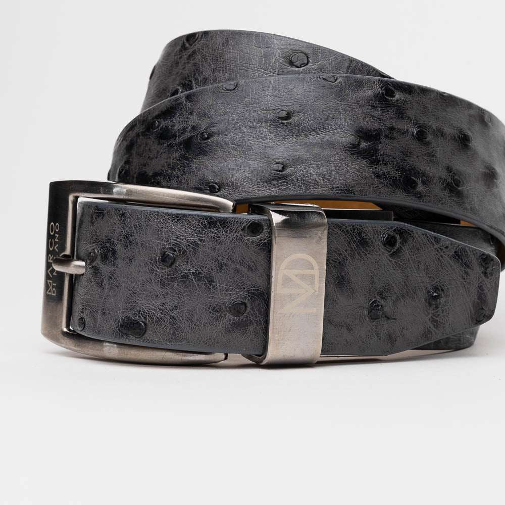 Marco Di Milano Ostrich Belt Antique Grey - Dudes Boutique